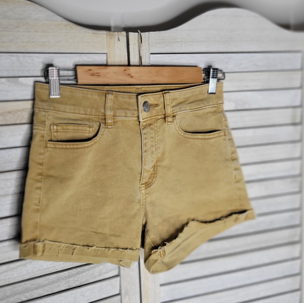 American Eagle Hi Rise Super Stretch Shortie Tan Shorts Brown Cuffed 2 26 Jean
